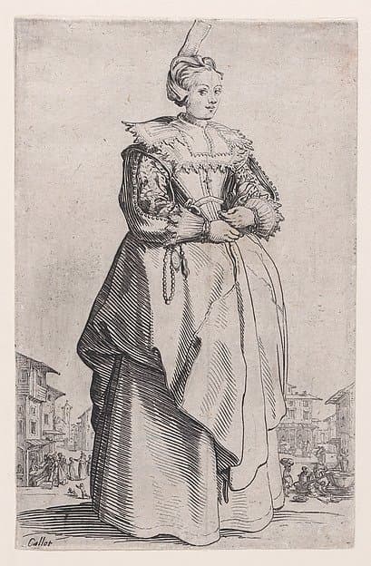 La Dame a la Petite Coiffe Relevée en Arrière (The Lady with the Hairstyle that is Lifted to the Back), from La Noblesse (The Nobility) — Jacques Callot