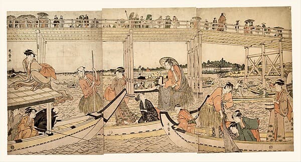 Fishing Boats with Nets under Ryōgoku Bridge — Utamaro