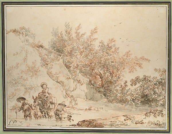 Landscape with Peasants Fording a Stream — Jean-Baptiste Le Prince