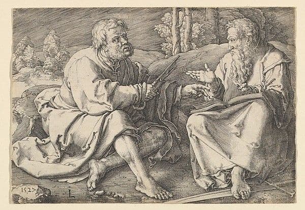 Sts. Peter and Paul Seated in a Landscape — Lucas van Leyden