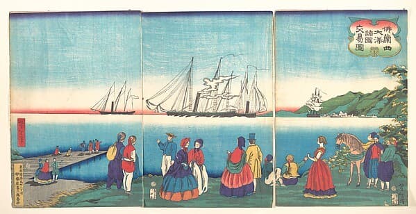 Illustration of a Large French Port Trading with Many Nations (Furansukoku oominato shokoku kōeki zu) — Yoshitoshi