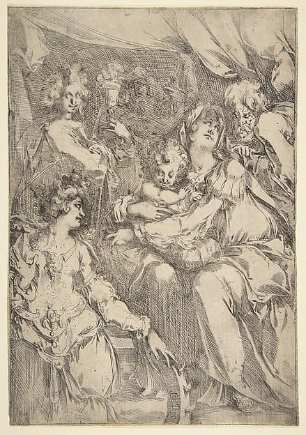 The Holy Family with Saint Catherine, Saint John the Evangelist and an Angel — Jacques Bellange