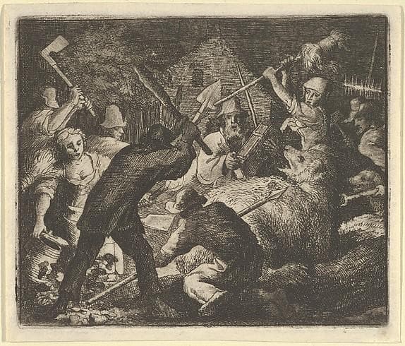 The Bear is Attacked by the Peasants from Hendrick van Alcmar's Renard The Fox — Allaert van Everdingen