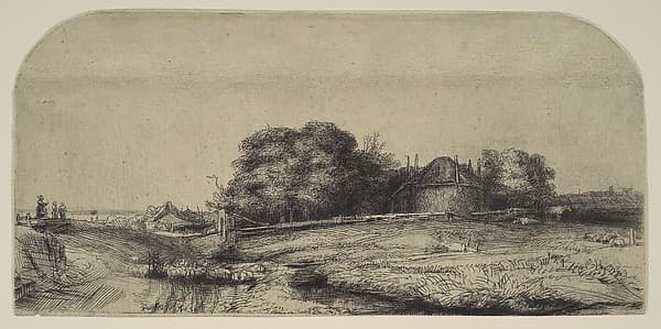 Landscape with a Haybarn and a Flock of Sheep — Rembrandt van Rijn
