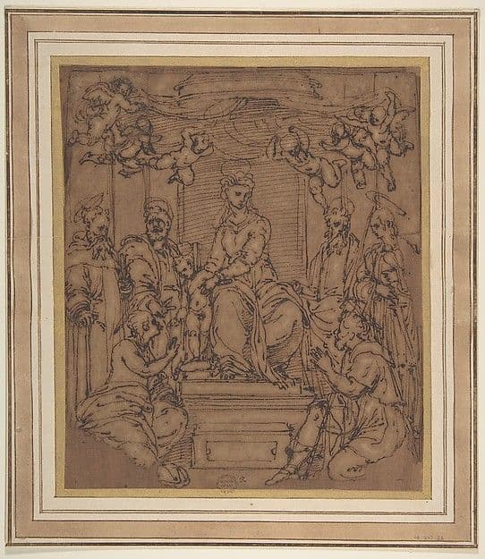 Virgin and Child Enthroned with Saint Anthony Abbot, Saint Peter, Saint Paul, Saint Julian the Hospitaler, Saint Roch, and Saint Mary Magdalen? — Perino del Vaga