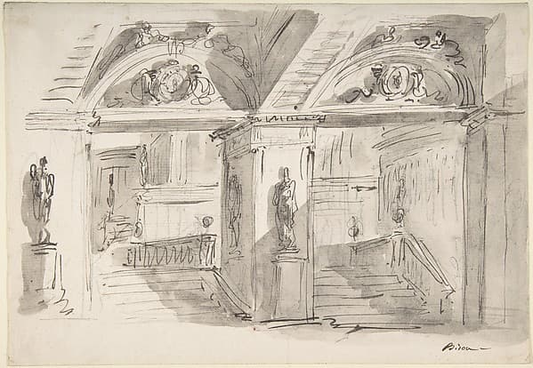 Sketch of a Palace's Interior's Foreshortening with Stairs, Statues and Ornaments — Giuseppe Bernardino Bison