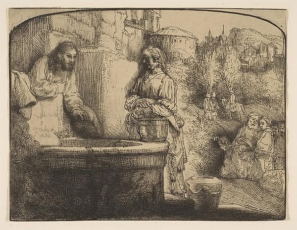 Christ and the Woman of Samaria: an Arched Print — Rembrandt van Rijn