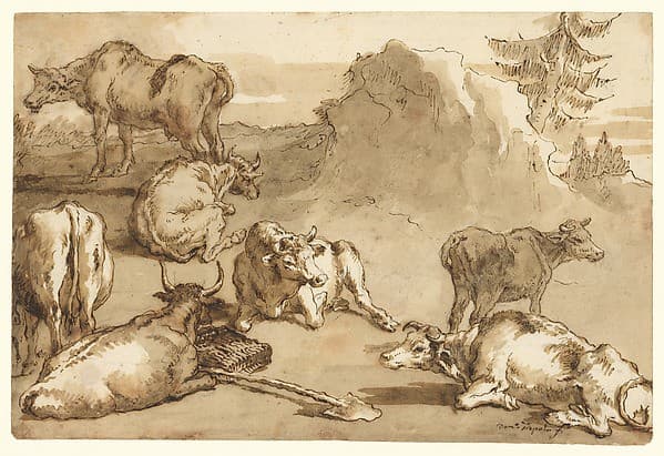 Cattle in a Landscape — Giovanni Domenico Tiepolo