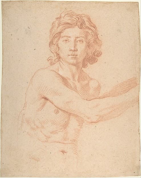 Half-Figure of a Youth with His Right Arm Raised — Simone Cantarini