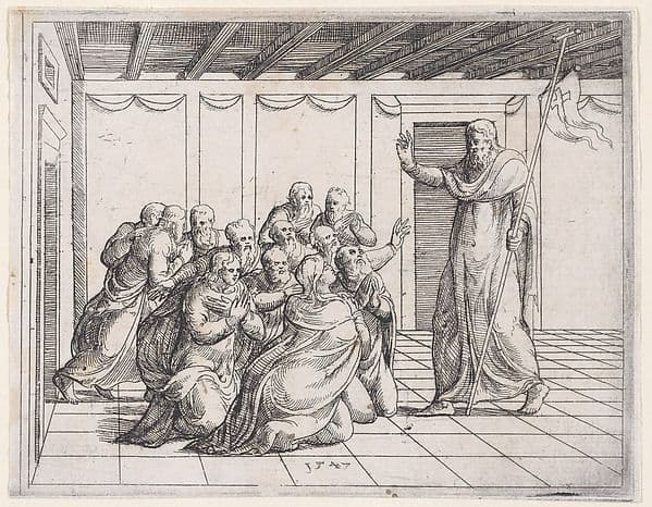 Risen Christ Appearing to the Disciples, from Old and New Testaments — Augustin Hirschvogel