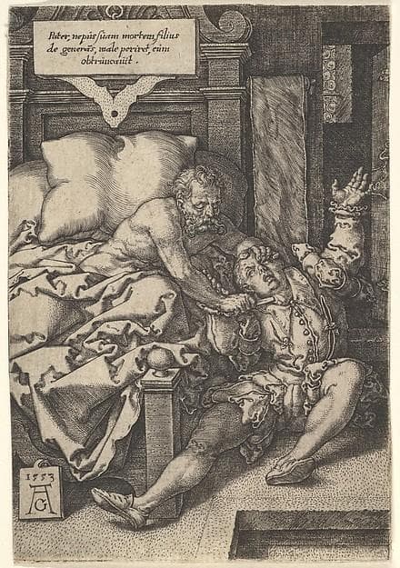 Judge Herkinbald Cutting the Throat of his Nephew — Heinrich Aldegrever