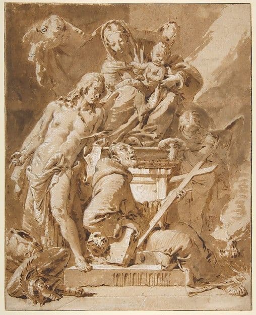 The Virgin and Child Enthroned with Saint Sebastian and a Franciscan Saint — Giovanni Battista Tiepolo