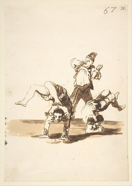 Three acrobats; page 67 from the "Images of Spain" Album (F) — Francisco Goya
