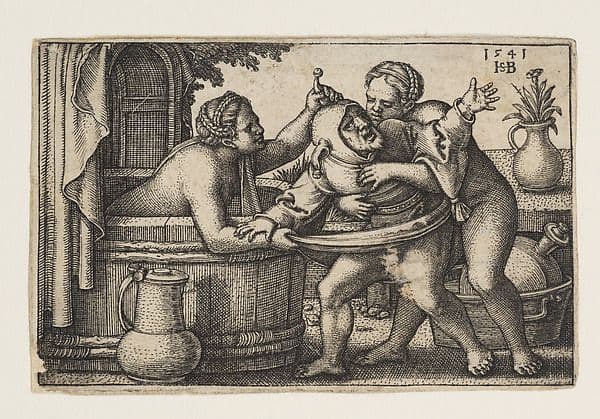 Buffoon and the Two Bathing Women — Sebald Beham