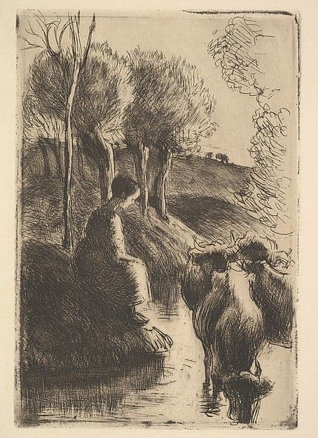 Cowherd, at Water's Edge — Camille Pissarro