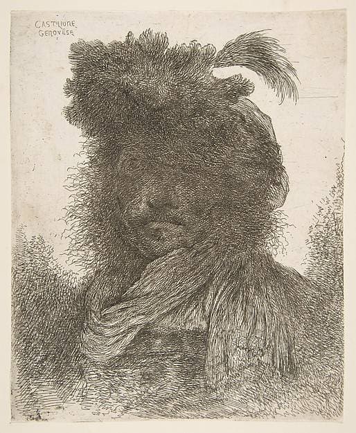 Head of a man in shadow turned slightly to the left, from "Large Oriental Heads" — Giovanni Benedetto Castiglione