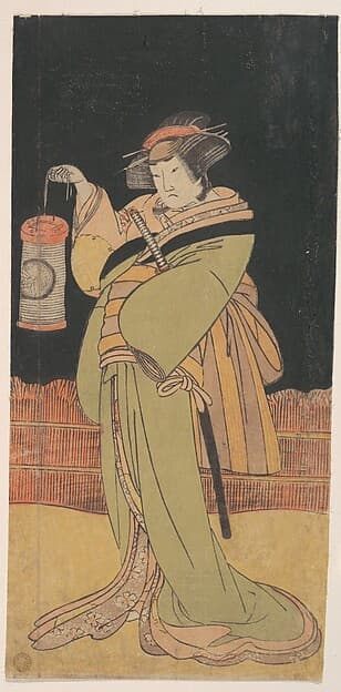 The Second Yamashita Kinsaku as a Woman Standing at Night — Katsukawa Shunshō