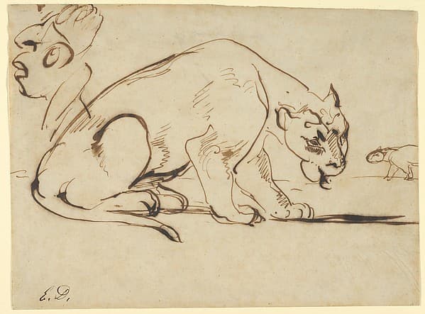 A Lioness and a Caricature of Ingres — Eugène Delacroix