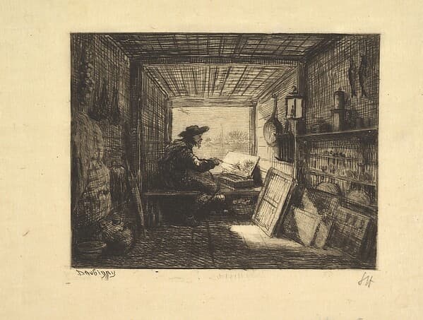 The Boat Studio, from series Voyage en Bateau, 1862 — Charles-François Daubigny