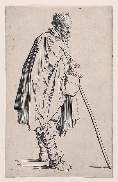 Le Mendiant au Couvet (The Beggar of Couvet), from Les Gueux suite appelée aussi Les Mendiants, Les Baroni, ou Les Barons (The Beggars, also called the Barons) — Jacques Callot