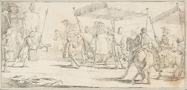 Illustration for a Book:  Keys of a City Offered to a Procession of Cardinals Headed by a Riderless Horse — Giovanni Battista Tiepolo