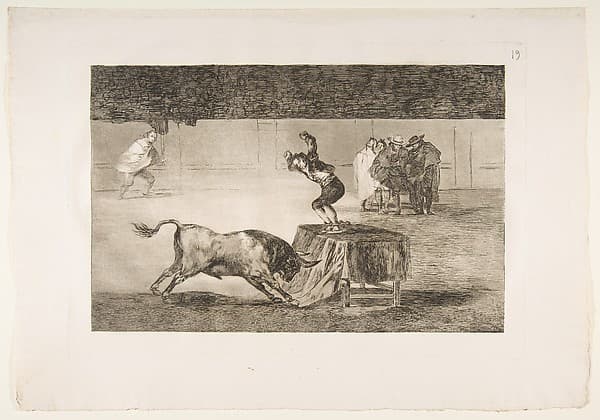 Plate 19 of "La Tauromaquia": Another madness of his in the same ring — Francisco Goya
