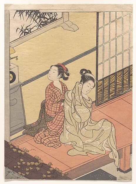 鈴木春信画　坐鋪八景　とけひの晩鐘|Evening Chime of the Clock (Tokei no banshō), from the series “Eight Parlor Views” (Zashiki hakkei) — Suzuki Harunobu
