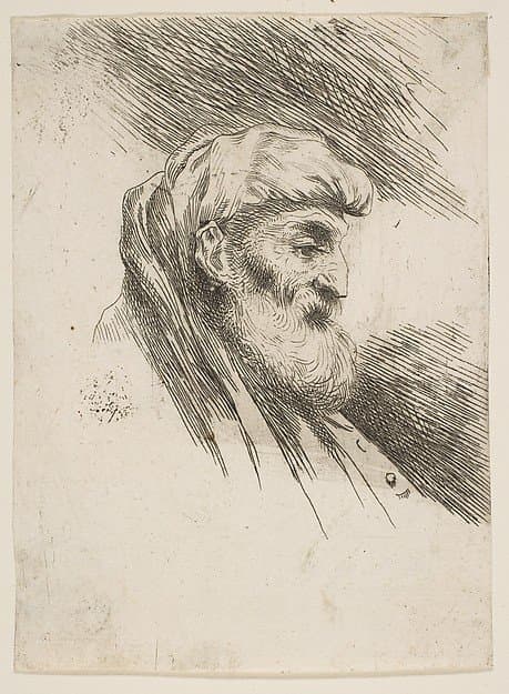 Head of an old bearded man facing right, from "Small Heads in Oriental Headdress" — Giovanni Benedetto Castiglione