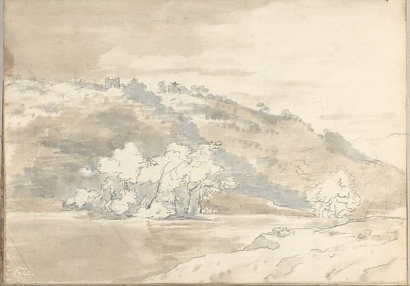 Upon the Tiber, near Rome (Smaller Italian sketchbook, leaf 33 recto) — Joseph Wright of Derby