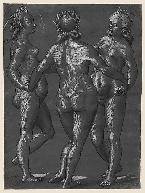 The Three Graces (recto); Four putti engaging in various activities (verso) — Christoph Murer