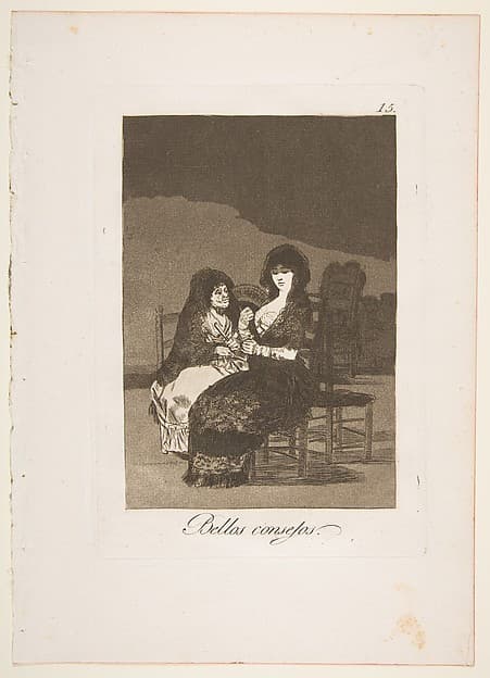 Plate 15 from "Los Caprichos": A pretty piece of advice (Bellos consejos) — Francisco Goya