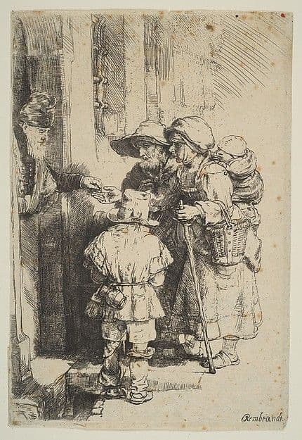 Beggars Receiving Alms at the Door of a House — Rembrandt van Rijn