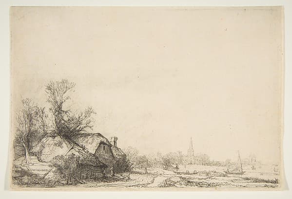 Cottage beside a Canal with a View of Ouderkerk — Rembrandt van Rijn