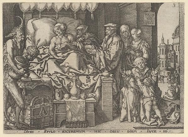 The Rich Man on His Deathbed, from "The Parable of the Rich Man and Lazarus" — Heinrich Aldegrever