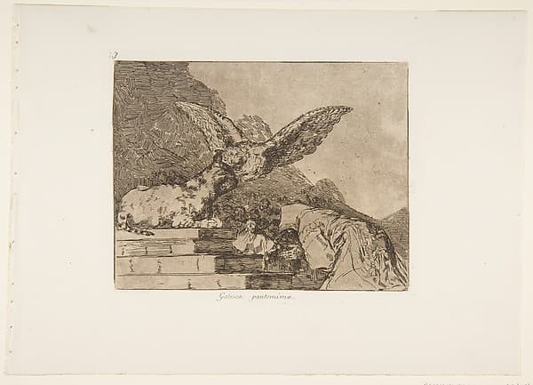 Plate 73 from "The Disasters of War" (Los Desastres de la Guerra): 'Feline pantomime' (Gatesca pantomima) — Francisco Goya