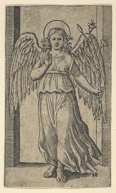 The Angel Gabriel standing,  from "Piccoli Santi" (Small Saints) — Marcantonio Raimondi