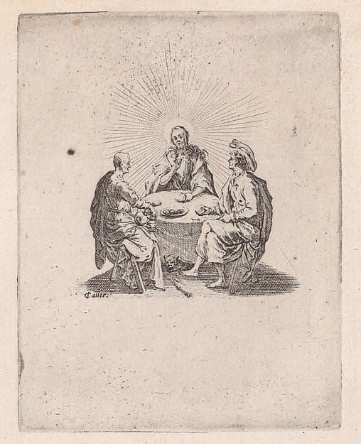 Le Souper d'Emmaüs appelé aussi Les Disciples d'Emmaüs (The Supper at Emmaus, also called the Disciples of Emmaus), from Les Quatre Banquets (The Four Feasts) — Jacques Callot