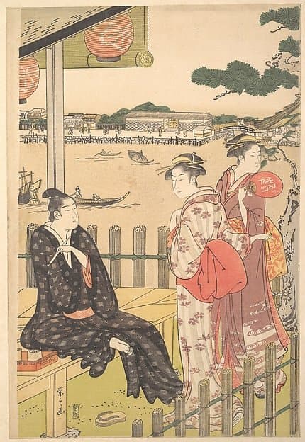 Group at a Tea-house on the Bank of the Sumida River — Hosoda Eishi