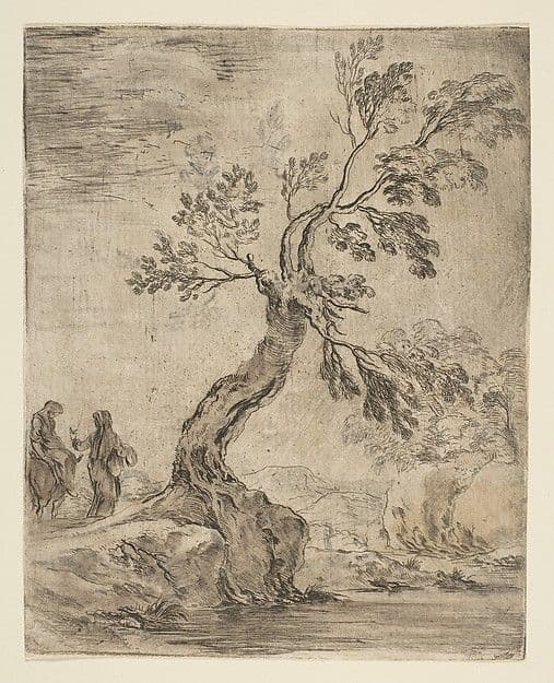 Landscape with two women, one mounted on a donkey — Stefano Della Bella