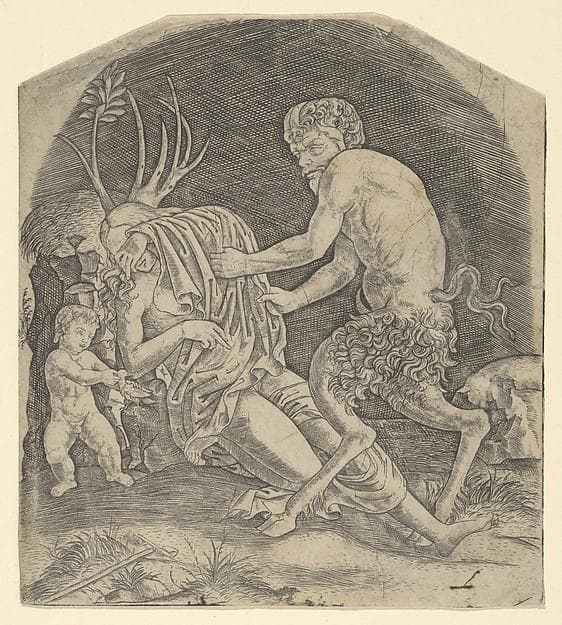 A satyr about to remove drapery covering a Nymph — Marcantonio Raimondi