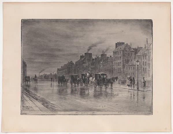 Winter Morning on the Quai de l'Hôtel-Dieu (Cabstand) — Félix-Hilaire Buhot