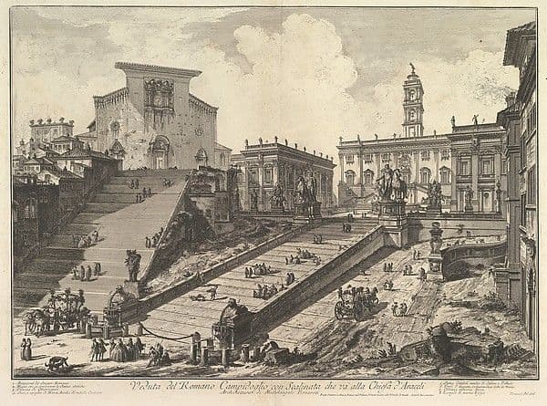 The Capitol and the steps of S. Maria in Aracoeli (Veduta del Romano Camipidoglio con scalinata che va alla chiesa d'Araceli) — Giovanni Battista Piranesi