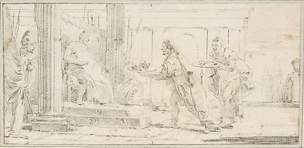 Illustration for a Book:  Soldiers Offering the Decapitated Head of a Man and Keys to a General — Giovanni Battista Tiepolo