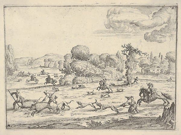 Boar hunt in a landscape — Ercole Bazicaluva