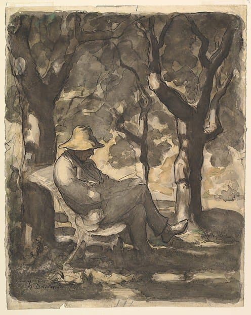A Man Reading in a Garden (recto); Preliminary sketch for a Man Reading in a Garden (verso) — Honoré Daumier