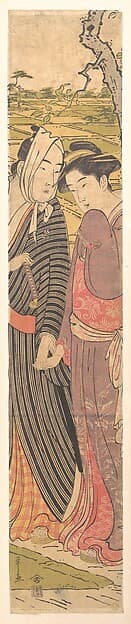 A Man and a Girl Walking in the Rice Fields — Hosoda Eishi