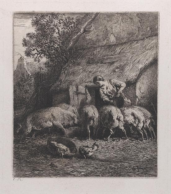 Woman Feeding Pigs — Charles Émile Jacque