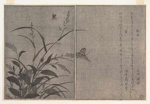 Tree cricket (Matsumushi); Firefly (Hotaru), from the Picture Book of Crawling Creatures (Ehon mushi erami) — Utamaro