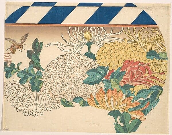 Chrysanthemums in Fan-shaped Design — Andō Hiroshige