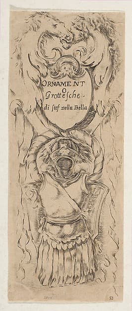 Two Horse Heads Framing a Shield — Stefano Della Bella